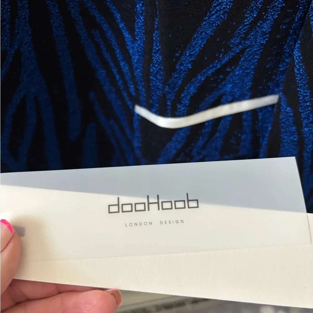 Doohoob elegant Blue and Black Blazer with White Accents glitter glitz statement